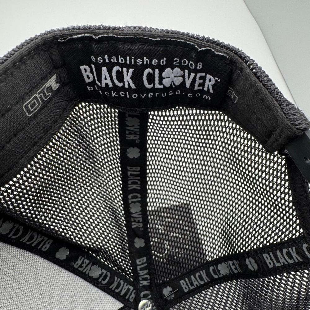 Black Clover Hat Live Lucky Charcoal Black Band of Brothers ADJ Mesh Trucker Cap - Picture 4 of 13